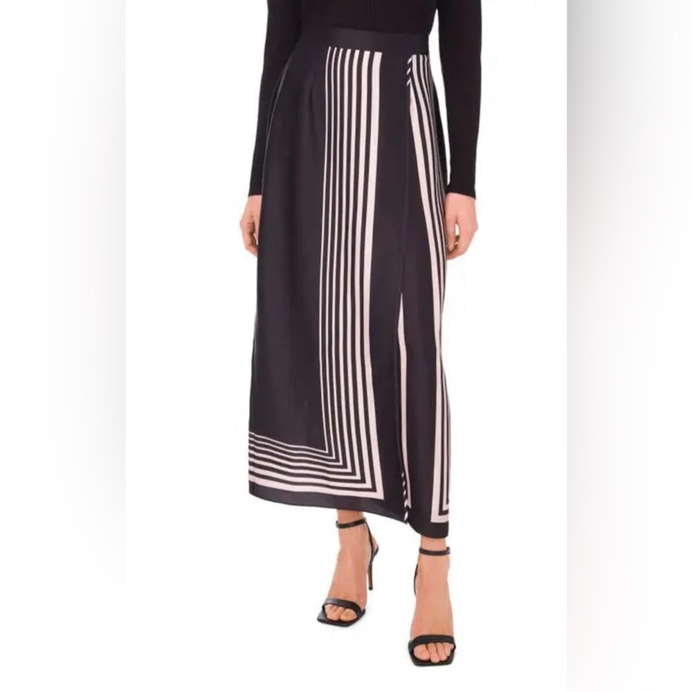 Halogen Geometric Stripe Crossover Satin Midi Skirt